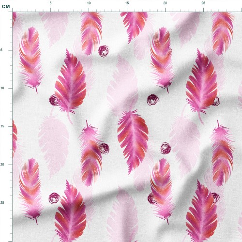 Tkanina lniana Różowo-purpurowe piórka na białym tle – tkanina drukowana na metry