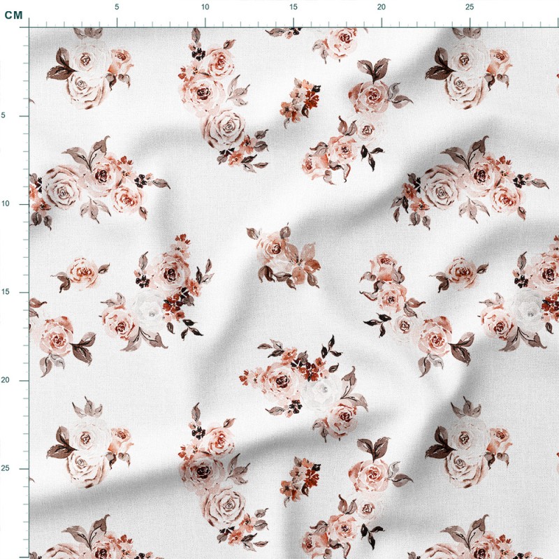 Tkanina lniana Akwarelowe róże w pudrowych odcieniach na białym tle – tkanina drukowana na metry