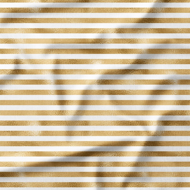 Złote pasy na białym tle – len z nadrukiem