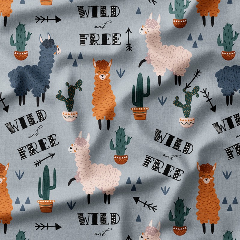 Lamy i kaktusy z napisem Wild and Free – len z nadrukiem