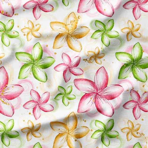 Tkanina lniana Akwarelowe frangipani w różu