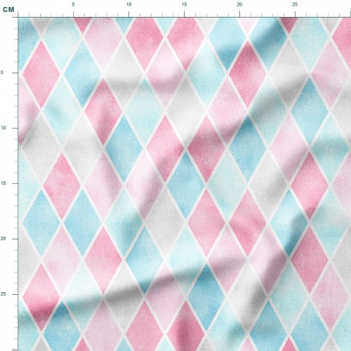 Tkanina lniana Akwarelowe romby w różu i błękicie – tkanina drukowana na metry
