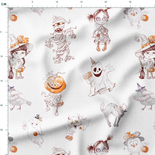Tkanina lniana Szkicowe postacie na Halloween – tkanina drukowana na metry