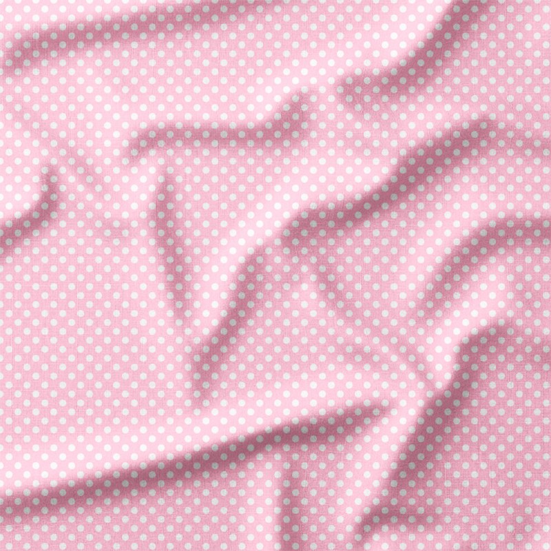 Drobne białe groszki na pastelowym różowym tle – len z nadrukiem