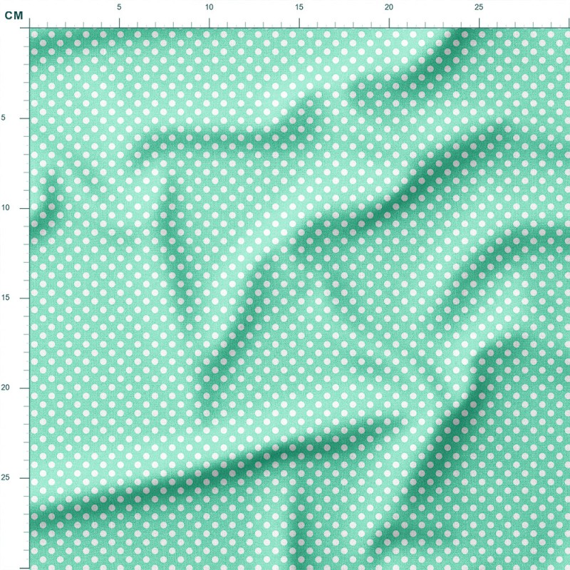 Tkanina lniana Drobne białe groszki na pastelowym zielonym tle – tkanina drukowana na metry