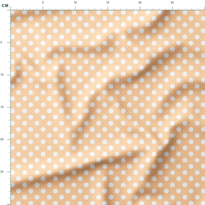 Tkanina lniana Klasyczne białe groszki na pastelowym pomarańczowym tle – tkanina drukowana na metry