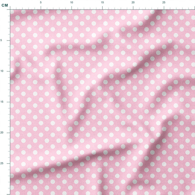 Tkanina lniana Klasyczne białe groszki na pastelowym różowym tle – tkanina drukowana na metry