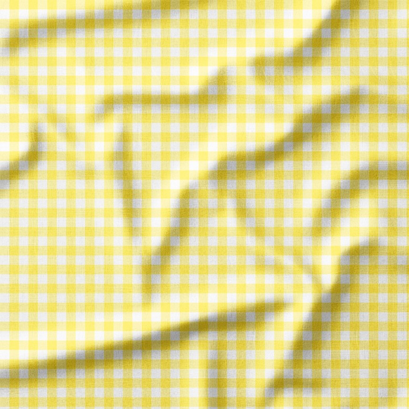 Pastelowa żółta kratka gingham – len z nadrukiem