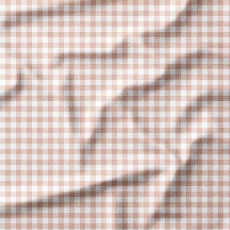 Pastelowa taupe kratka gingham – len z nadrukiem