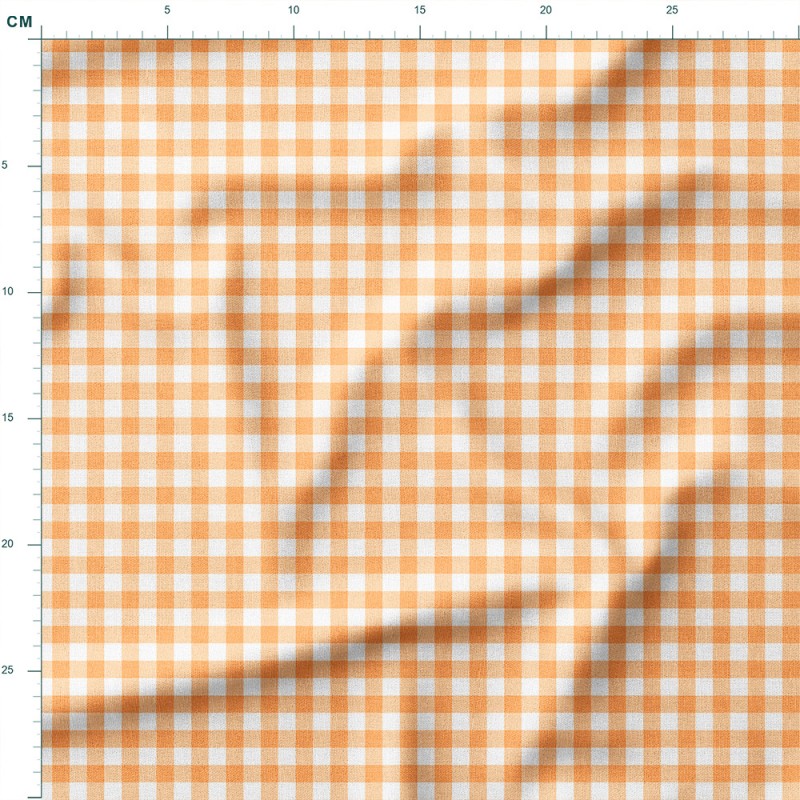 Tkanina lniana Pastelowa pomarańczowa kratka gingham – tkanina drukowana na metry