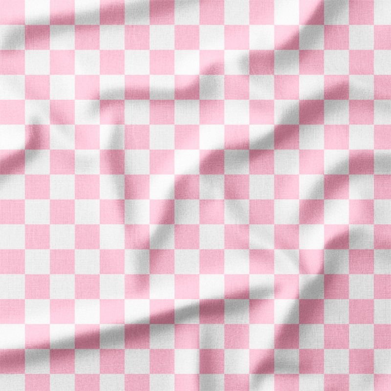 Pastelowa różowa szachownica – len z nadrukiem