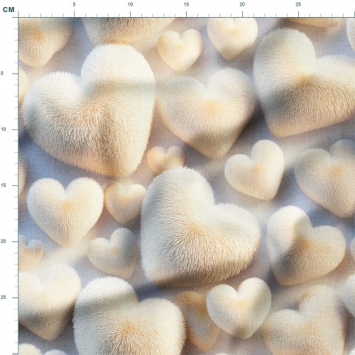Tkanina lniana Puchate serduszka 3D w kremowych odcieniach – tkanina drukowana na metry