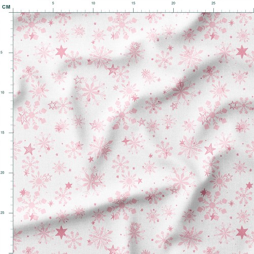 Tkanina bawełniana premium Różowe płatki śniegu i gwiazdki – tkanina drukowana na metry