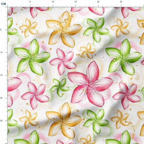 Tkanina bawełniana premium Akwarelowe frangipani w różu