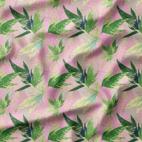 Tkanina bawełniana premium Tropikalne liście na różowym tle – tkanina drukowana na metry