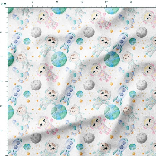 Tkanina bawełniana premium Astronauci i rakiety wśród planet – tkanina drukowana na metry