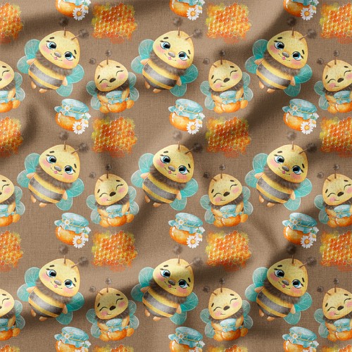 Tkanina bawełniana premium Uśmiechnięte pszczółki z plastrami miodu – tkanina drukowana na metry