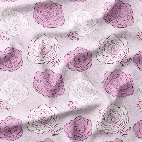 Tkanina bawełniana premium Duże róże z napisem Rose – tkanina drukowana na metry