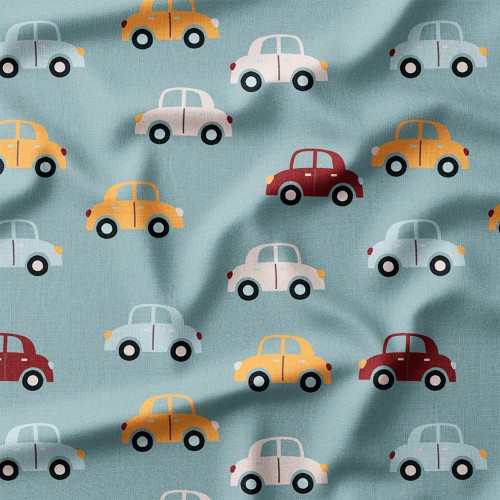 Tkanina bawełniana premium Kolorowe samochodziki retro – tkanina drukowana na metry