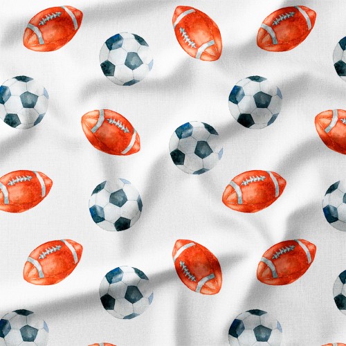 Tkanina bawełniana premium Piłki do futbolu i piłki nożne akwarela – tkanina drukowana na metry
