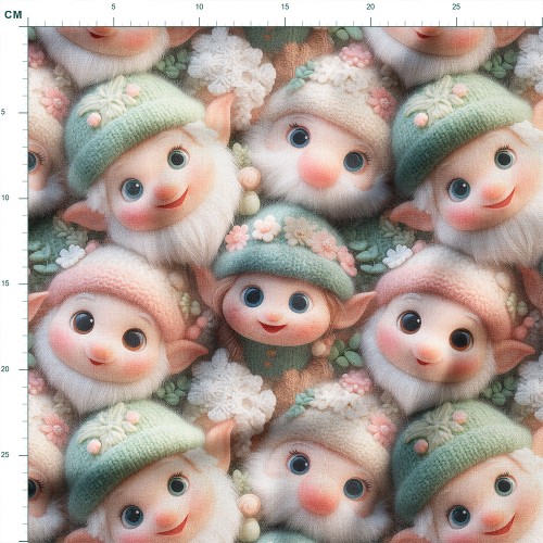 Tkanina bawełniana premium Uśmiechnięte skrzaty w wełnianych czapkach – tkanina drukowana na metry