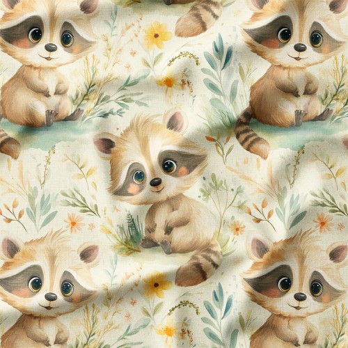 Tkanina bawełniana premium Małe szopy wśród polnych kwiatów – tkanina drukowana na metry