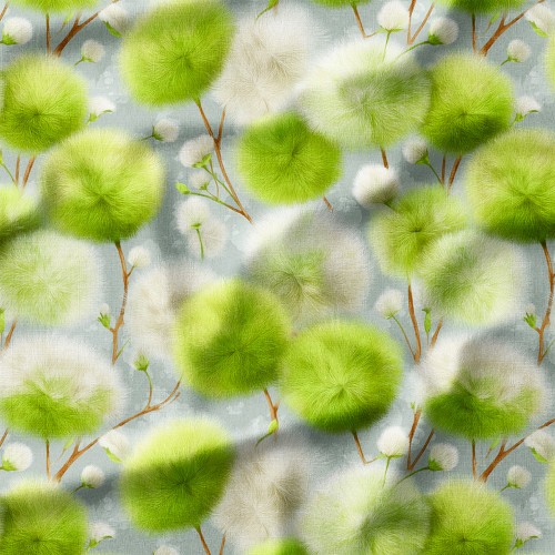 Puszyste zielone i białe kule na gałązkach – Oxford z nadrukiem