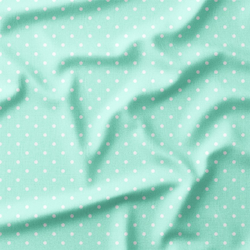 Białe groszki na miętowym tle – dresówka z nadrukiem
