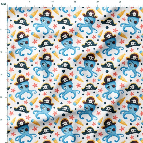 Dresówka z elastanem Ośmiornice piraci z lunetami i rozgwiazdami – dzianina drukowana na metry