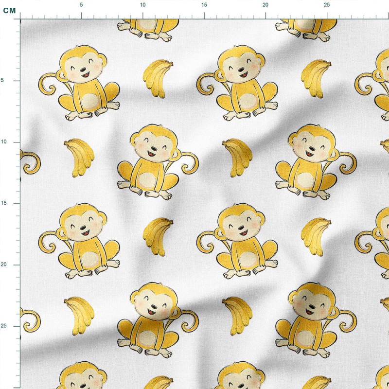Dresówka z elastanem Uśmiechnięte małpki z bananami – dzianina drukowana na metry