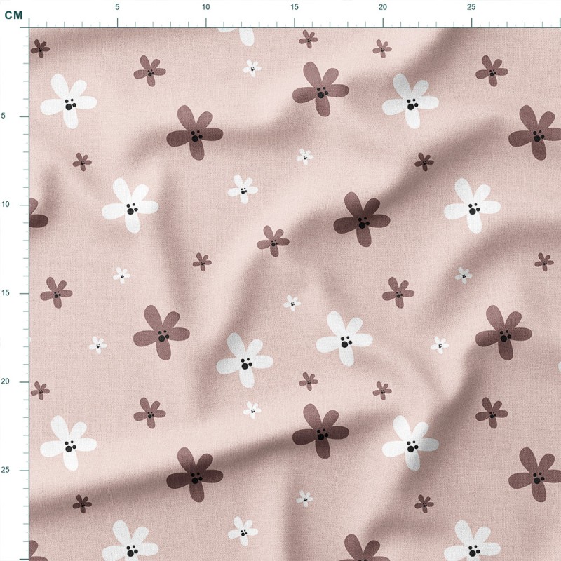 Dresówka z elastanem Kwiatki z pyszczkami na różowym tle – dzianina drukowana na metry