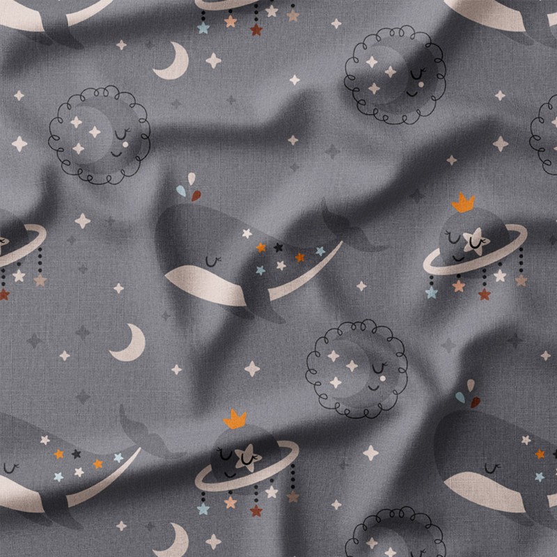 Śpiące wieloryby wśród księżyców i planet – dresówka z nadrukiem