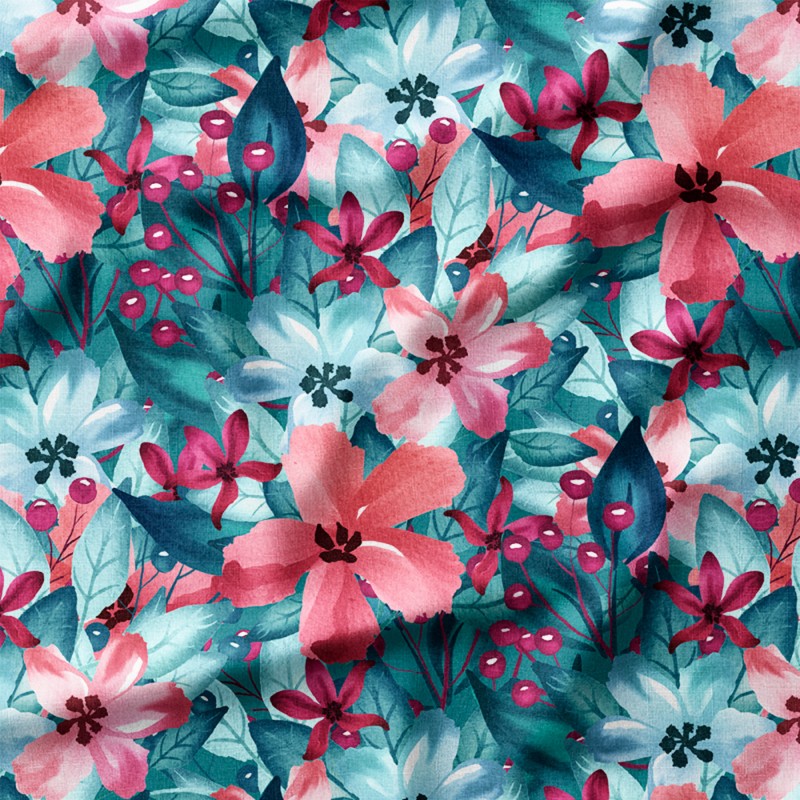Koralowe kwiaty i bordowe jagody akwarela – dresówka z nadrukiem