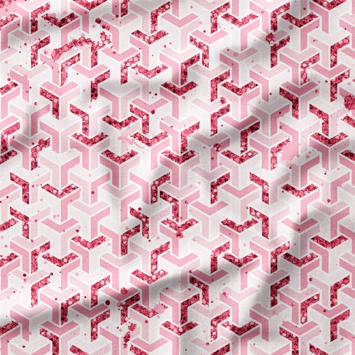 Dresówka z elastanem Różowa geometryczna plecionka 3D – dzianina drukowana na metry
