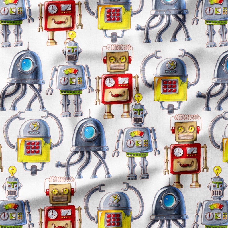 Roboty z żarówkami i mackami na białym tle – dresówka z nadrukiem
