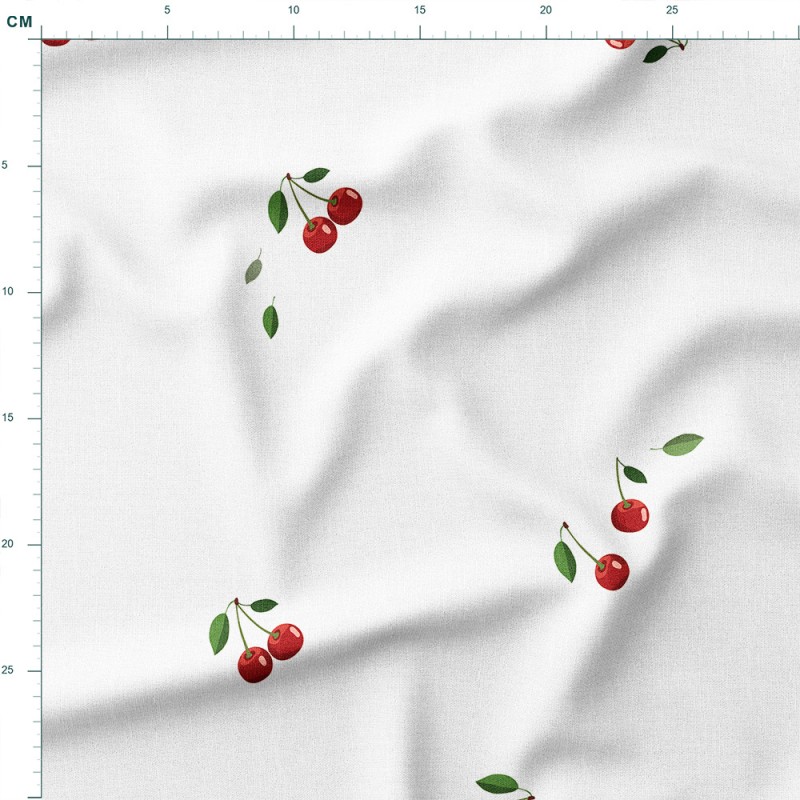 Dresówka z elastanem Rozsypane wisienki na białym tle – dzianina drukowana na metry