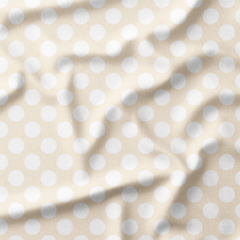 Duże białe groszki na pastelowym beżowym tle – dresówka z nadrukiem