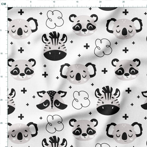 Koale, pandy, zebry i szopy na białym tle