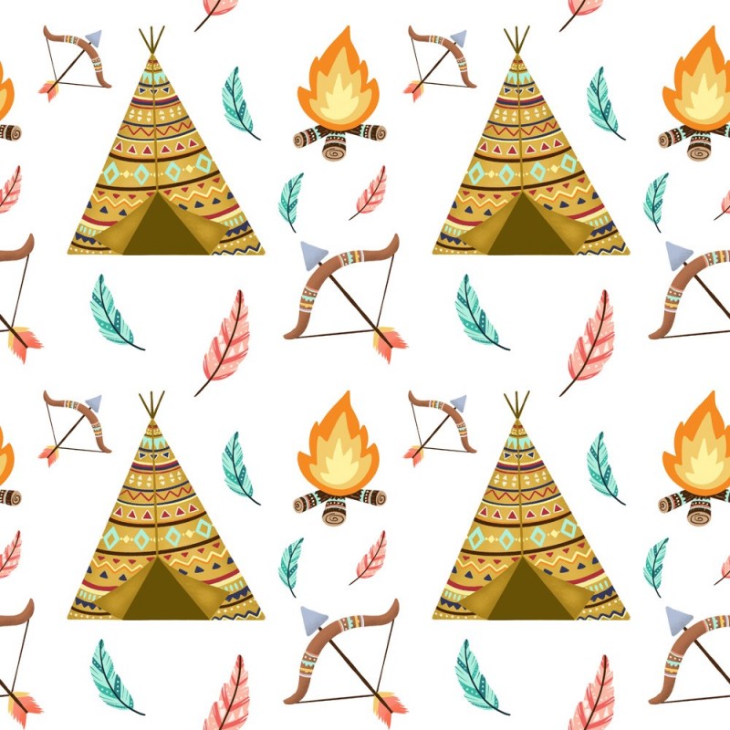 Tipi, ogniska i łuki wśród piór