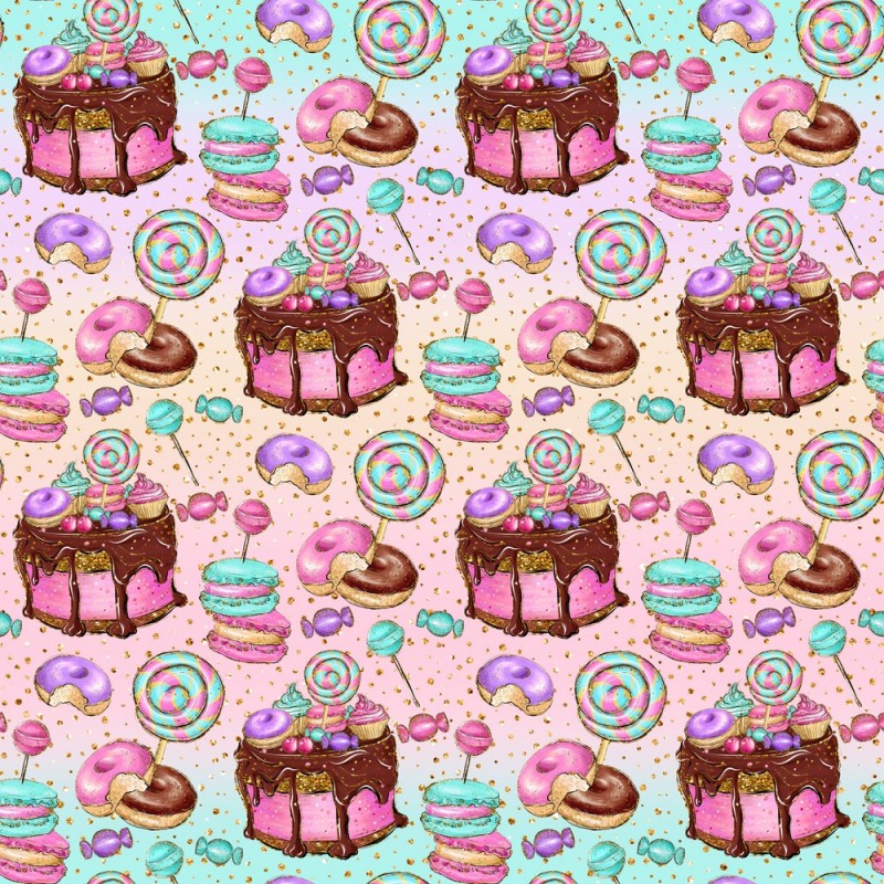 Torciki, lizaki i donuty na pastelowym tle